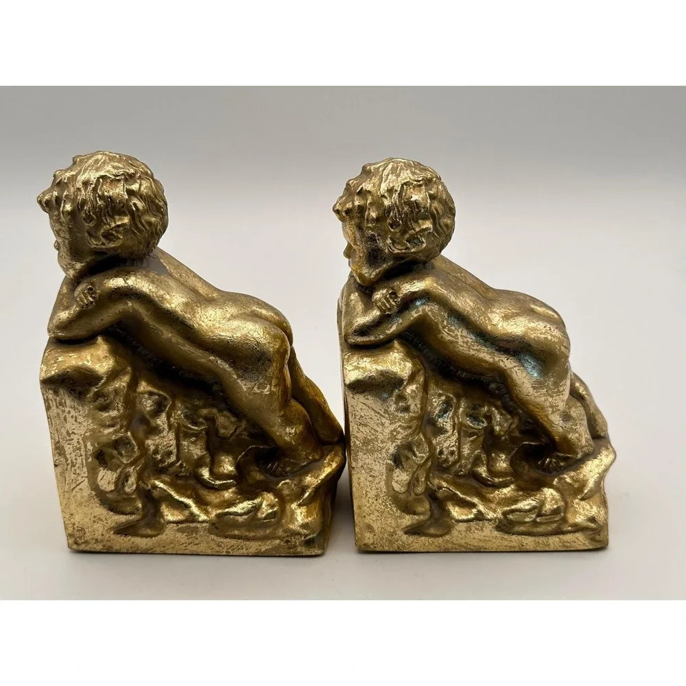 Vintage Resin Classical Cherub Bookends - Shelf Accents
